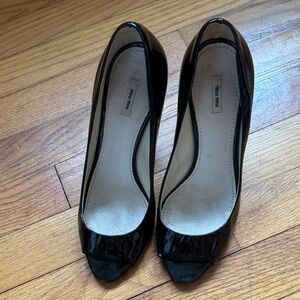 Miu Miu Black Patent Leather Peep-Toe Heels